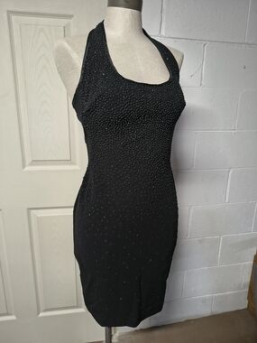 NWT Vintage Cache Black Beaded Halter Mini Bodycom Dress